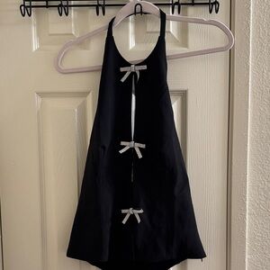 Black bow tie halter tank